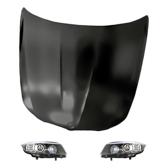 Replacement - 3-Piece Kit (Driver and Passenger Side Headlight Lenses and Housings, Hood Panel) (Standard Line)