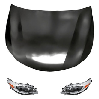 Replacement - 3-Piece Kit (Driver and Passenger Side Headlight Lenses and Housings, Hood Panel) (Standard Line)