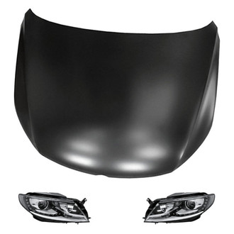 Replacement BNDL-217233 - 3-Piece Kit (Driver and Passenger Side Headlight Lenses and Housings, Hood Panel) (Standard Line)