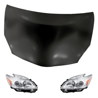 Replacement - 3-Piece Kit (Driver and Passenger Side Headlight Lenses and Housings, Hood Panel) (Standard Line)