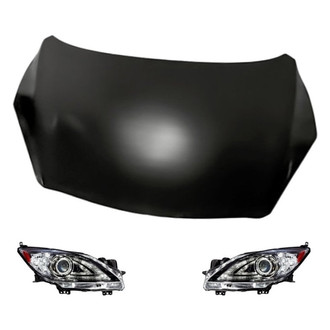 Replacement - 3-Piece Kit (Driver and Passenger Side Headlight Lenses and Housings, Hood Panel) (Standard Line)