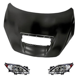 Replacement - 3-Piece Kit (Driver and Passenger Side Headlight Lenses and Housings, Hood Panel) (Standard Line)
