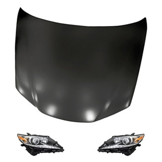 Replacement - 3-Piece Kit (Driver and Passenger Side Headlight Lenses and Housings, Hood Panel) (Standard Line)