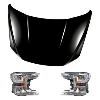 Replacement BNDL-217387 - 3-Piece Kit (Driver and Passenger Side Headlights, Hood Panel) (Standard Line)