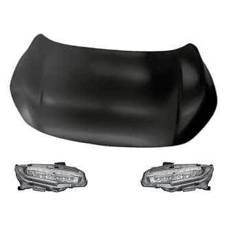 Replacement - 3-Piece Kit (Driver and Passenger Side Headlights, Hood Panel) (Standard Line)