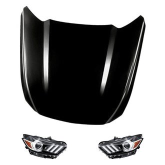 Replacement - 3-Piece Kit (Driver and Passenger Side Headlight Lenses and Housings, Hood Panel) (CAPA Certified)