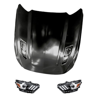 Replacement - 3-Piece Kit (Driver and Passenger Side Headlight Lenses and Housings, Hood Panel) (CAPA Certified)
