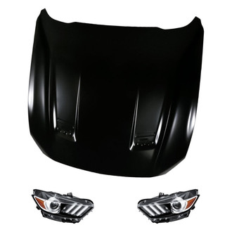 Replacement BNDL-217650 - 3-Piece Kit (Driver and Passenger Side Headlight Lenses and Housings, Hood Panel) (CAPA Certified)