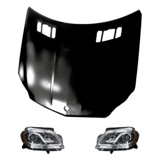 Replacement BNDL-217656 - 3-Piece Kit (Driver and Passenger Side Headlights, Hood Panel) (CAPA Certified)