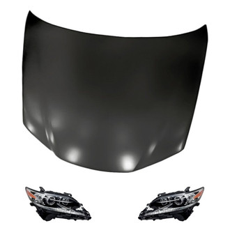 Replacement - 3-Piece Kit (Driver and Passenger Side Headlight Lenses and Housings, Hood Panel) (Standard Line)