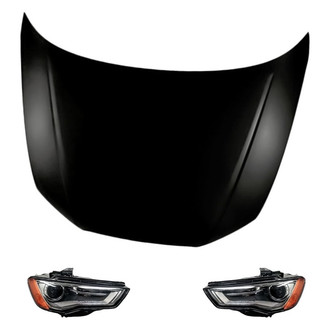 Replacement - 3-Piece Kit (Driver and Passenger Side Headlight Lenses and Housings, Hood Panel) (CAPA Certified)