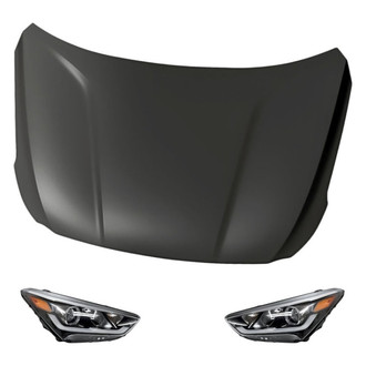 Replacement - 3-Piece Kit (Driver and Passenger Side Headlights, Hood Panel) (CAPA Certified)
