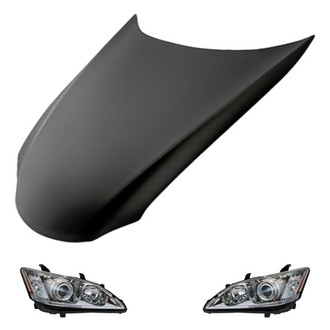 Replacement - 3-Piece Kit (Driver and Passenger Side Headlight Lenses and Housings, Hood Panel) (Standard Line)