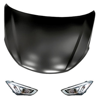 Replacement - 3-Piece Kit (Driver and Passenger Side Headlights, Hood Panel) (CAPA Certified)