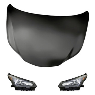 Replacement - 3-Piece Kit (Driver and Passenger Side Headlight Lenses and Housings, Hood Panel) (Standard Line)