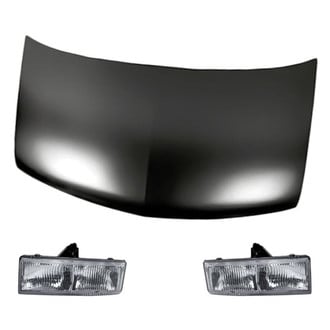 Replacement BNDL-217796 - 3-Piece Kit (Driver and Passenger Side Headlight Lenses and Housings, Hood Panel) (CAPA Certified)