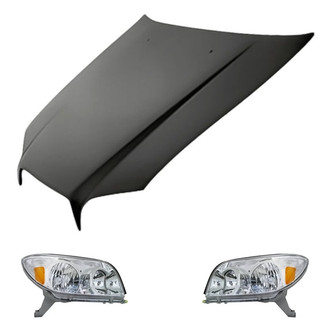 Replacement - 3-Piece Kit (Driver and Passenger Side Headlight Lenses and Housings, Hood Panel) (CAPA Certified)