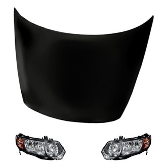 Replacement - 3-Piece Kit (Driver and Passenger Side Headlight Lenses and Housings, Hood Panel) (CAPA Certified)