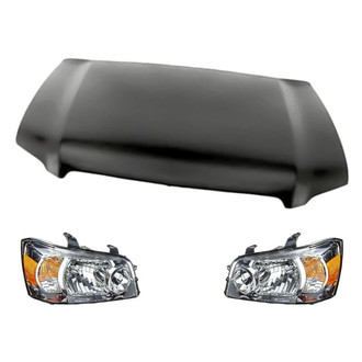 Replacement - 3-Piece Kit (Driver and Passenger Side Headlight Lenses and Housings, Hood Panel) (CAPA Certified)