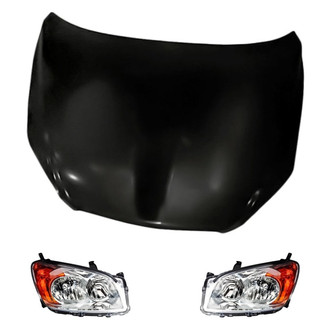 Replacement - 3-Piece Kit (Driver and Passenger Side Headlight Lenses and Housings, Hood Panel)
