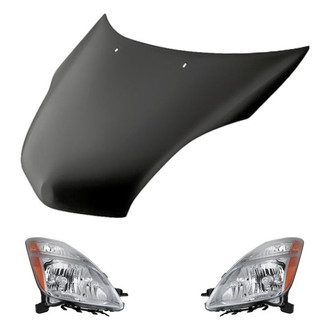 Replacement - 3-Piece Kit (Driver and Passenger Side Headlight Lenses and Housings, Hood Panel) (CAPA Certified)