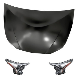 Replacement - 3-Piece Kit (Driver and Passenger Side Headlight Lenses and Housings, Hood Panel) (CAPA Certified)