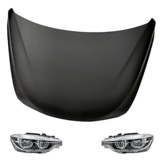 Replacement - 3-Piece Kit (Driver and Passenger Side Headlight Lenses and Housings, Hood Panel) (CAPA Certified)