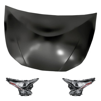 Replacement - 3-Piece Kit (Driver and Passenger Side Headlight Lenses and Housings, Hood Panel)