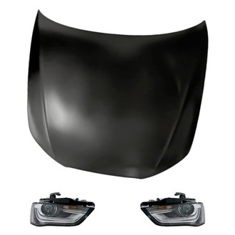 Replacement - 3-Piece Kit (Driver and Passenger Side Headlight Lenses and Housings, Hood Panel) (CAPA Certified)