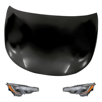 Replacement - 3-Piece Kit (Driver and Passenger Side Headlight Lenses and Housings, Hood Panel) (CAPA Certified)