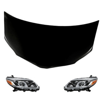 Replacement - 3-Piece Kit (Driver and Passenger Side Headlight Lenses and Housings, Hood Panel) (CAPA Certified)
