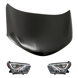 Replacement - 3-Piece Kit (Driver and Passenger Side Headlight Lenses and Housings, Hood Panel)