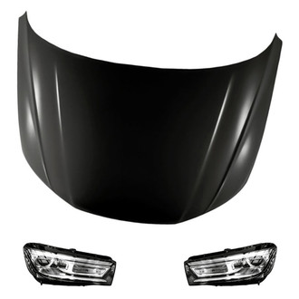 Replacement - 3-Piece Kit (Driver and Passenger Side Headlight Lenses and Housings, Hood Panel) (CAPA Certified)