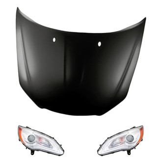 Replacement BNDL-218050 - 3-Piece Kit (Driver and Passenger Side Headlight Lenses and Housings, Hood Panel) (CAPA Certified)