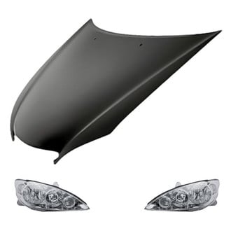 Replacement - 3-Piece Kit (Driver and Passenger Side Headlight Lenses and Housings, Hood Panel) (CAPA Certified)