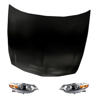 Replacement - 3-Piece Kit (Driver and Passenger Side Headlight Lenses and Housings, Hood Panel) (CAPA Certified)