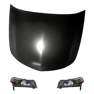 Replacement - 3-Piece Kit (Driver and Passenger Side Headlight Lenses and Housings, Hood Panel)