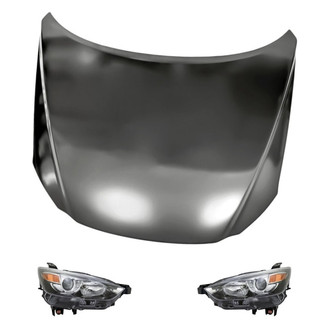 Replacement BNDL-218065 - 3-Piece Kit (Driver and Passenger Side Headlight Lenses and Housings, Hood Panel) (CAPA Certified)