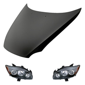 Replacement - 3-Piece Kit (Driver and Passenger Side Headlight Lenses and Housings, Hood Panel) (CAPA Certified)