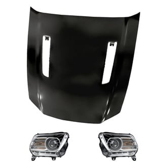 Replacement - 3-Piece Kit (Driver and Passenger Side Headlight Lenses and Housings, Hood Panel) (CAPA Certified)