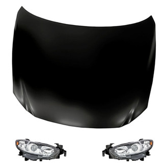 Replacement - 3-Piece Kit (Driver and Passenger Side Headlight Lenses and Housings, Hood Panel) (CAPA Certified)