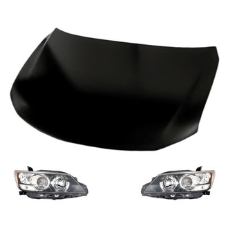 Replacement - 3-Piece Kit (Driver and Passenger Side Headlight Lenses and Housings, Hood Panel)