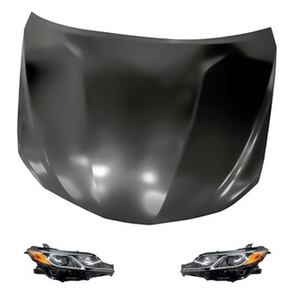 Replacement - 3-Piece Kit (Driver and Passenger Side Headlight Lenses and Housings, Hood Panel) (CAPA Certified)