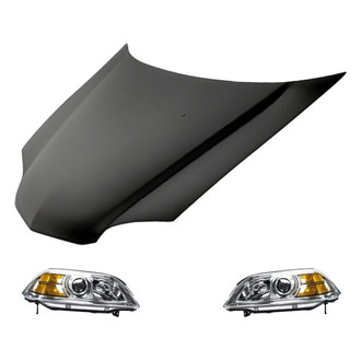 Replacement BNDL-218082 - 3-Piece Kit (Driver and Passenger Side Headlight Lenses and Housings, Hood Panel) (CAPA Certified)