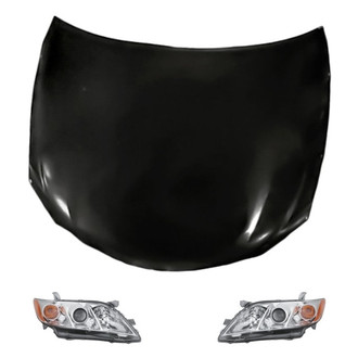 Replacement - 3-Piece Kit (Driver and Passenger Side Headlight Lenses and Housings, Hood Panel) (CAPA Certified)