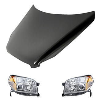 Replacement - 3-Piece Kit (Driver and Passenger Side Headlight Lenses and Housings, Hood Panel) (CAPA Certified)