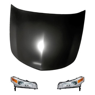 Replacement - 3-Piece Kit (Driver and Passenger Side Headlight Lenses and Housings, Hood Panel) (CAPA Certified)