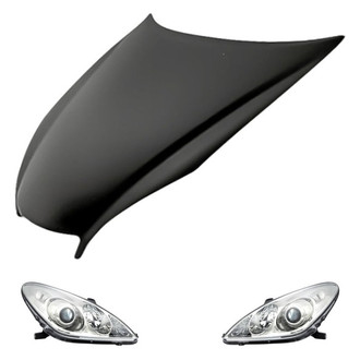 Replacement - 3-Piece Kit (Driver and Passenger Side Headlight Lenses and Housings, Hood Panel) (CAPA Certified)
