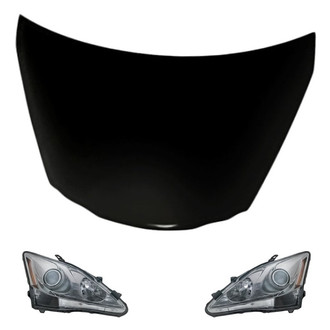 Replacement - 3-Piece Kit (Driver and Passenger Side Headlight Lenses and Housings, Hood Panel)