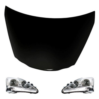 Replacement - 3-Piece Kit (Driver and Passenger Side Headlight Lenses and Housings, Hood Panel)